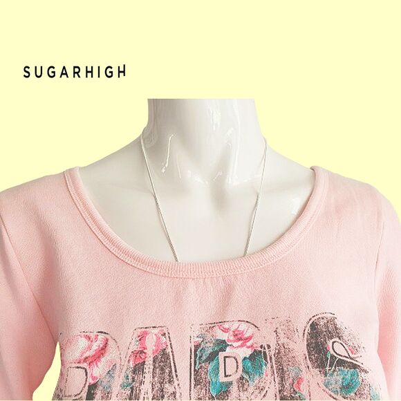 SUGAR HIGH NEW Coquettecore Floral Logo Twisted Band Open Back Sweat Top M - Picture 5 of 12